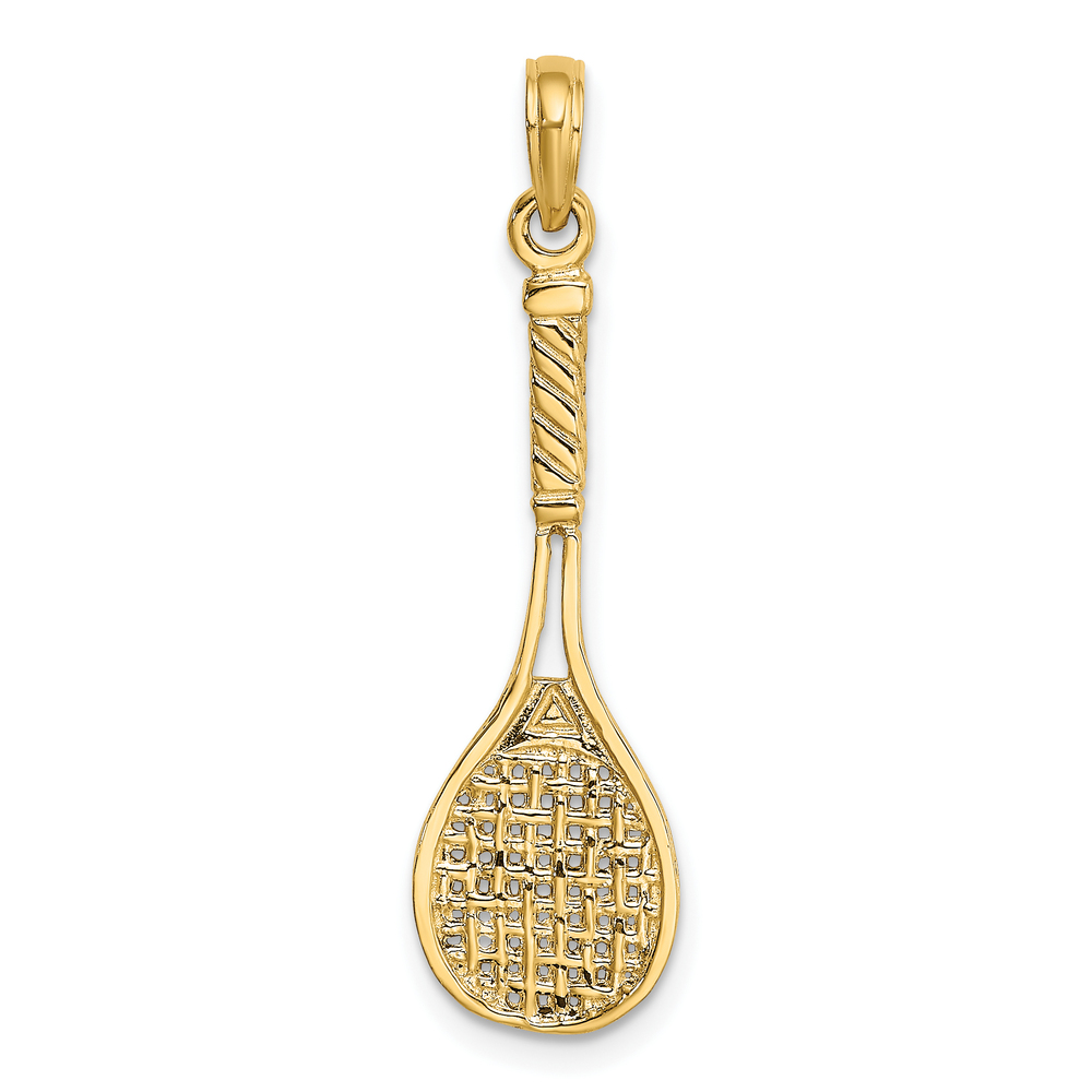 Million Charms 14k Yellow Gold Solid 3-D Tennis Racquet Necklace Charm Pendant